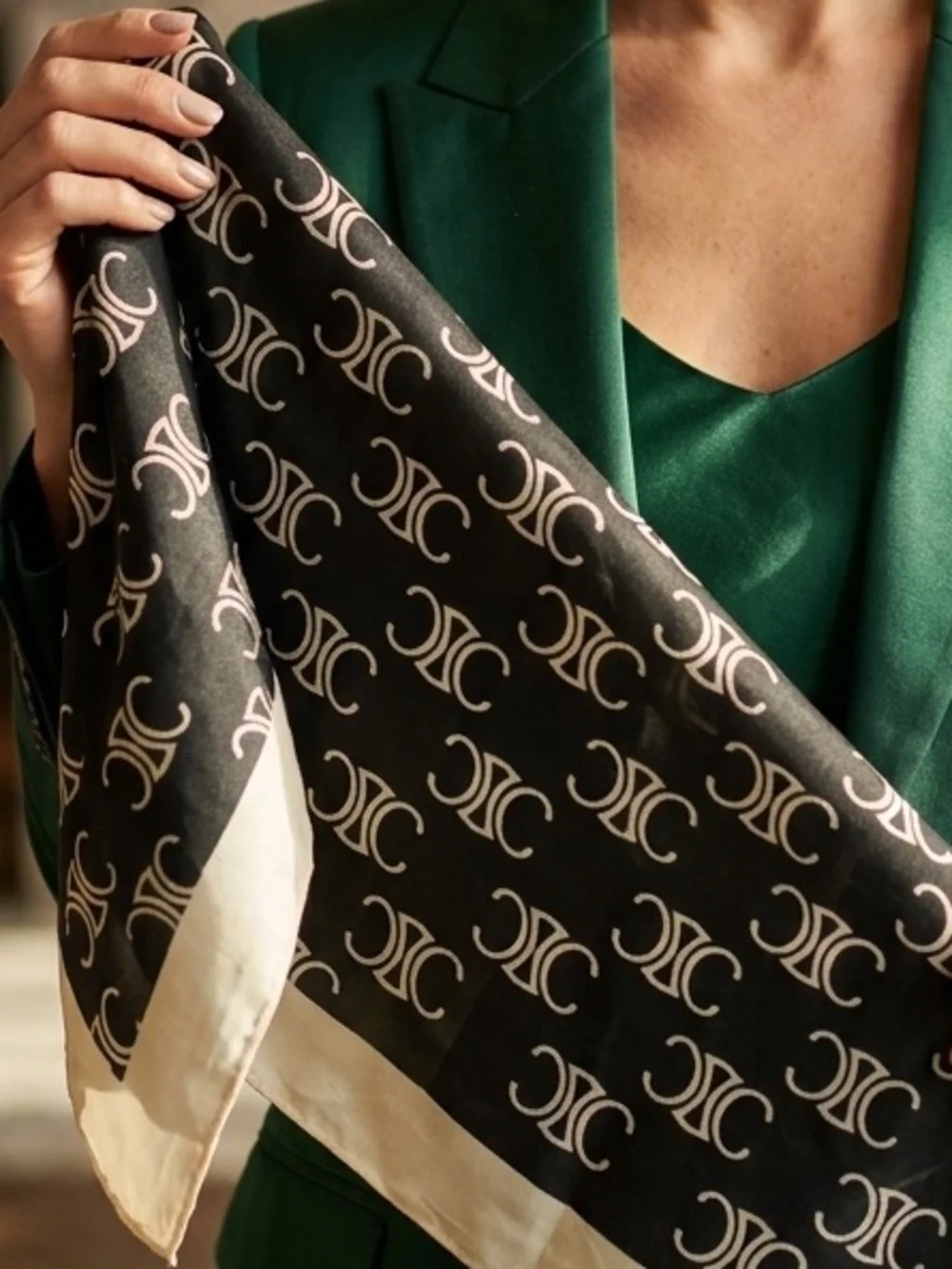 CELINE Patterned Logo Silk Scarf